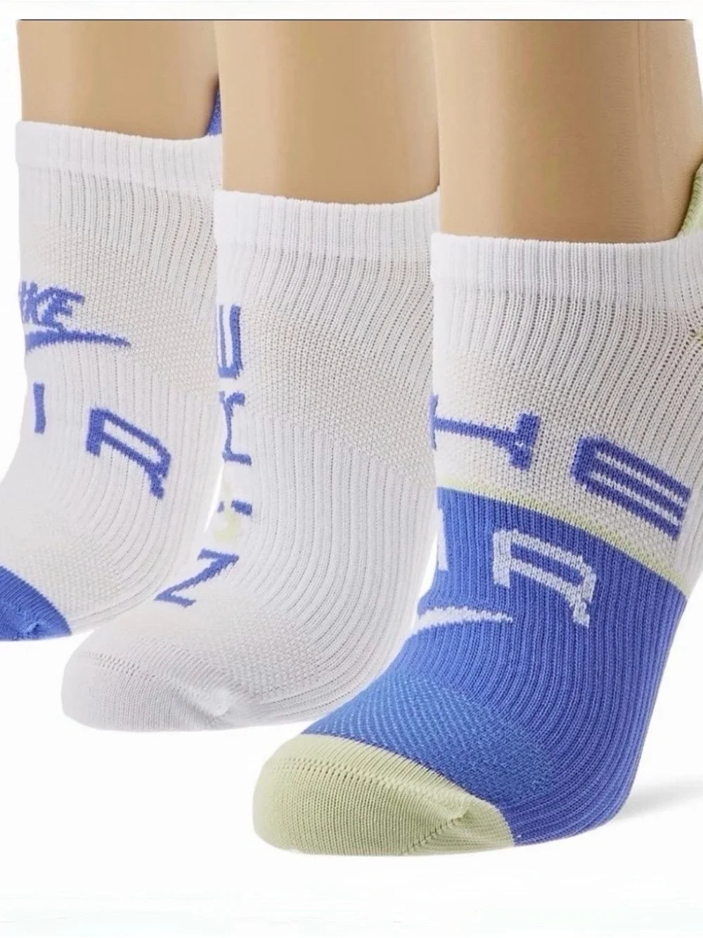 Nike White, Blue & Light Green Low-Cut Athletic Socks - 3 Pack